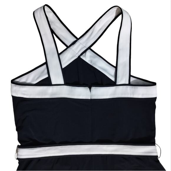 Ann Taylor Navy Blue White Belted Sleeveless Straight Leg Casual Jumpsuit Size 8 - Picture 7 of 14